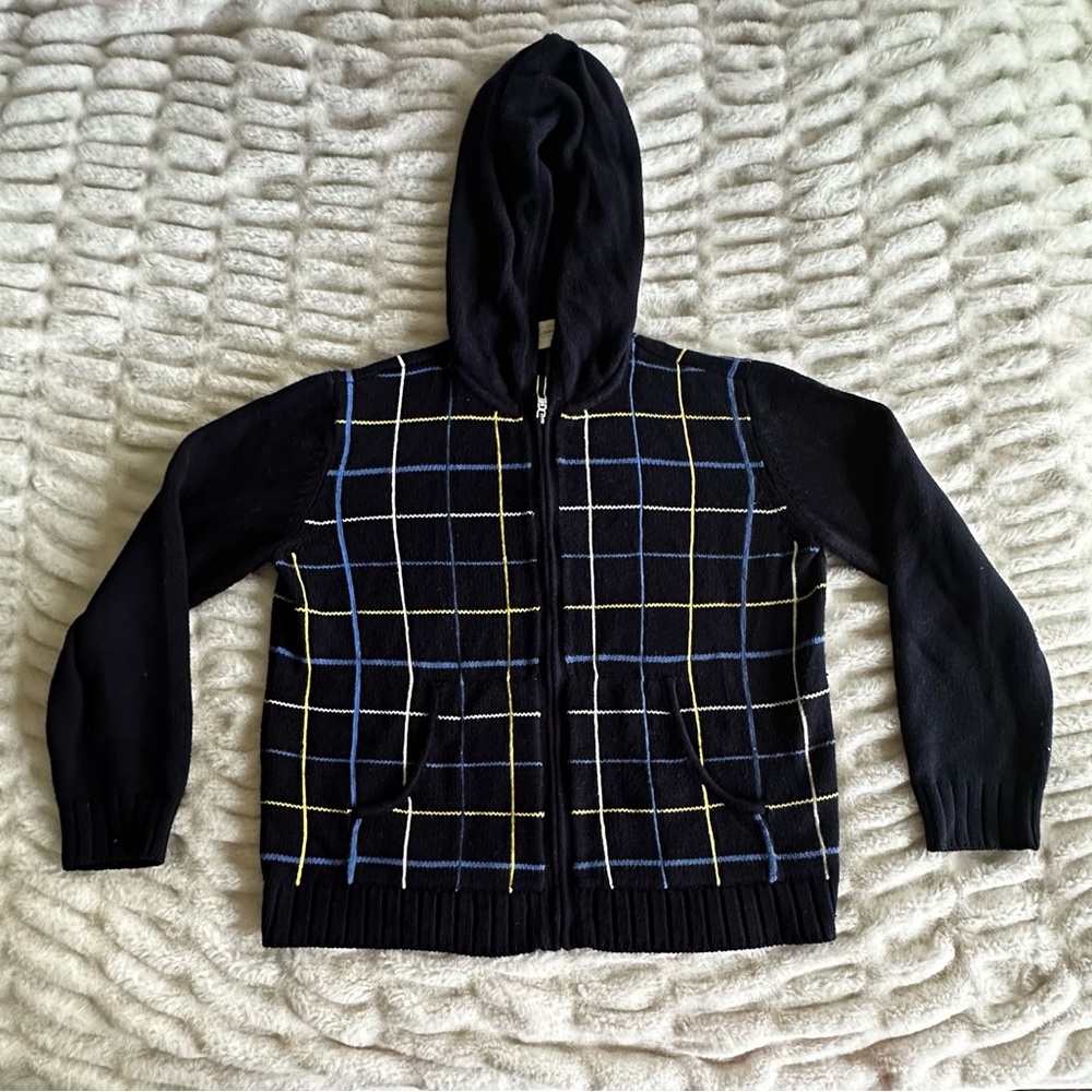 liz claiborne ★ vintage navy blue striped zip up sweater jacket with hood